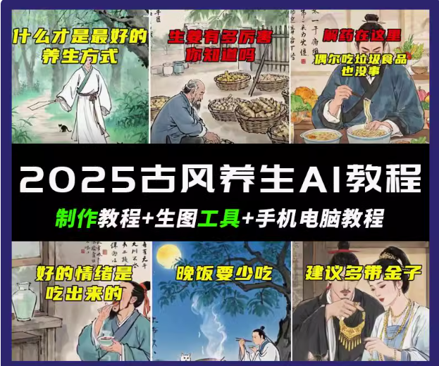 抖音AI古风养生视频教程日入五张 轻松涨粉 10W+-游戏体验馆