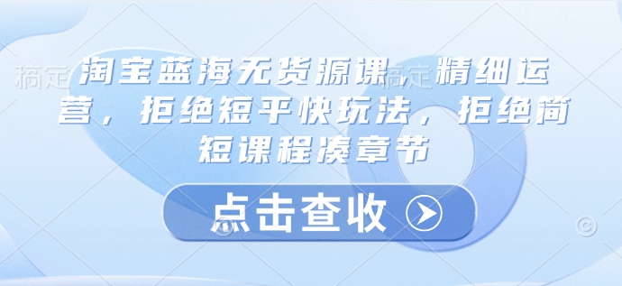 淘宝蓝海无货源课，精细运营，拒绝短平快玩法，拒绝简短课程凑章节-游戏体验馆