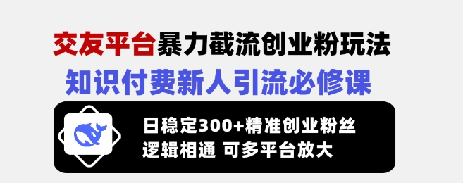 交友平台暴力截流创业粉玩法，知识付费新人引流必修课，日稳定300+精准创业粉丝，逻辑相通可多平台放大-游戏体验馆