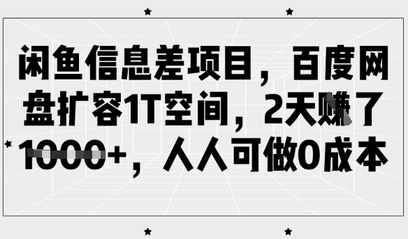 闲鱼信息差项目，百度网盘扩容1T空间，2天收益1k+，人人可做0成本-游戏体验馆