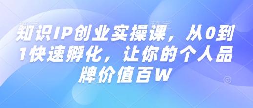 知识IP创业实操课，从0到1快速孵化，让你的个人品牌价值百W-游戏体验馆
