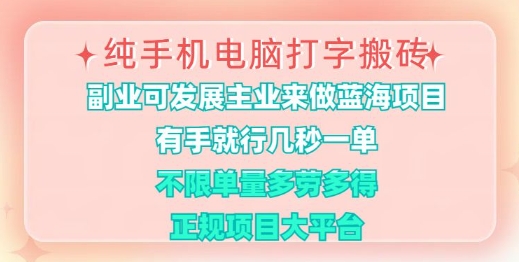 纯手机电脑打字搬砖，有手就行，几秒一单，多劳多得，正规项目大平台【揭秘】-游戏体验馆