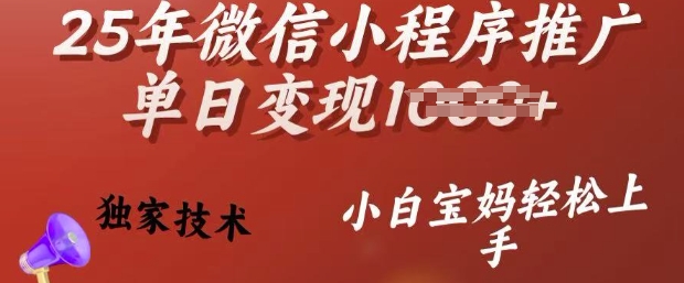 25年微信小程序推广单日变现多张，独家技术，小白宝妈轻松上手【揭秘】-游戏体验馆
