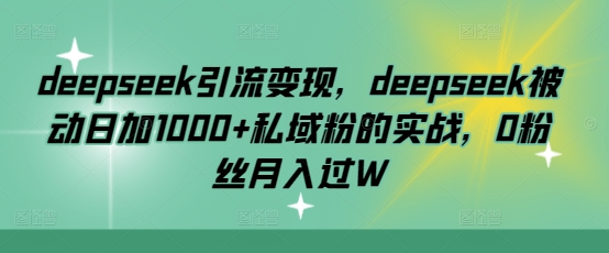 deepseek引流变现，deepseek被动日加1000+私域粉的实战，0粉丝月入过W-游戏体验馆